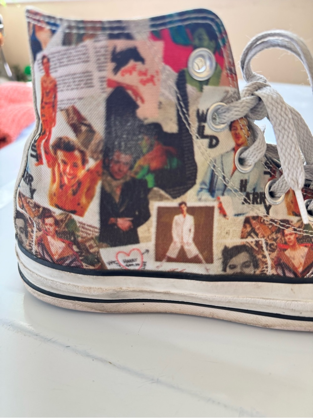 Women's High-Top Harry Styles Canvas Sneakers in Multi-Color Collage Print